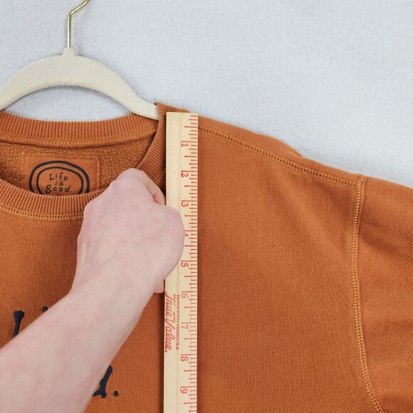 Life Is Good Sweater Mens Small Orange Crew Neck Pullover Sweatshirt Casual - Picture 6 of 11